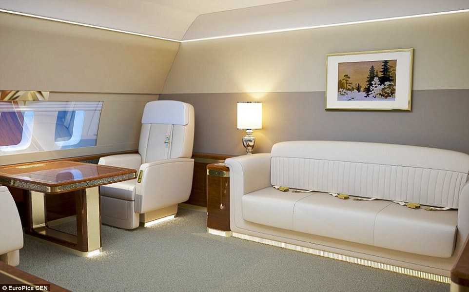 The furniture and interior dÃ©cor are finished in the neoclassical style, and the planes are equipped with a spacious office