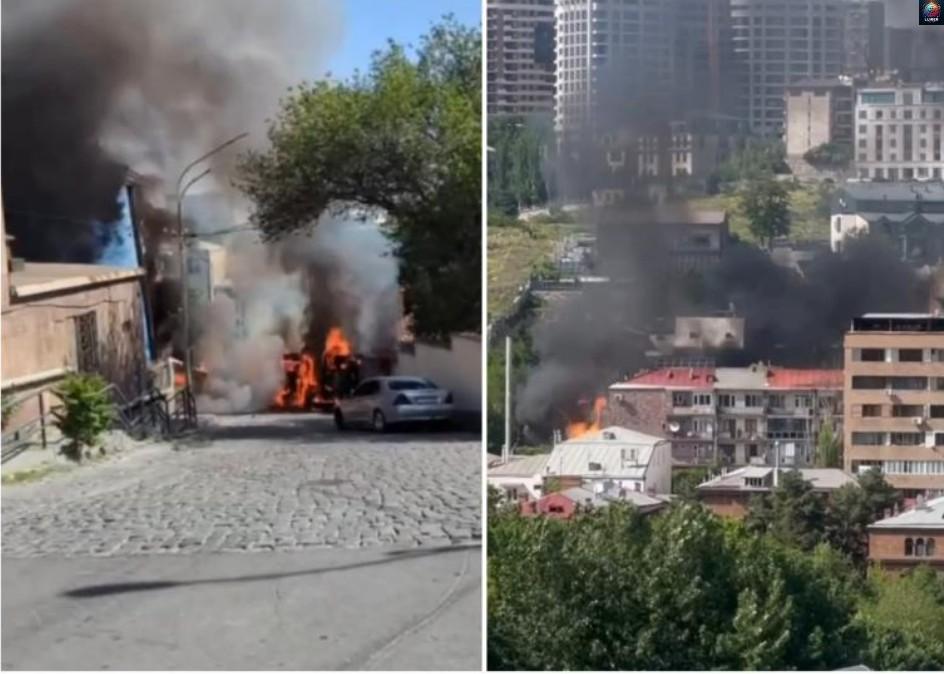 Այրվել է 4 տրանսպորտային միջոց․ 3-ը՝ մարդատար, 1-ը՝ բետոնախառնիչ. մանրամասներ՝ պայթյունից (Տեսանյութ)