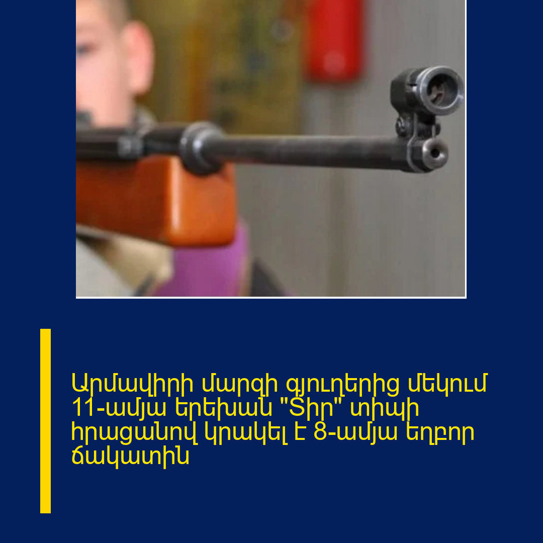 Արմավիրի մարզի գյուղերից մեկում 11-ամյա երեխան «Տիր» տիպի հրացանով կրակել է 8–ամյա եղբոր ճակատին