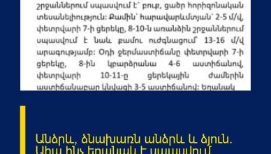 Անձրև, ձնախառն անձրև և ձյուն. Ահա ինչ եղանակ է սպասվում առաջիկա օրերին
